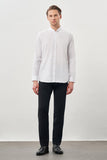 Long Sleeve Plain Weave Stand Collar Pocketless Cotton Casual Slim Fit Shirt 1004245270
