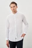 Long Sleeve Plain Weave Stand Collar Pocketless Cotton Casual Slim Fit Shirt 1004245270