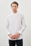 Long Sleeve Plain Weave Stand Collar Pocketless Cotton Casual Slim Fit Shirt 1004245270