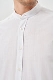 Long Sleeve Plain Weave Stand Collar Pocketless Cotton Casual Slim Fit Shirt 1004245270