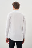 Long Sleeve Plain Weave Stand Collar Pocketless Cotton Casual Slim Fit Shirt 1004245270
