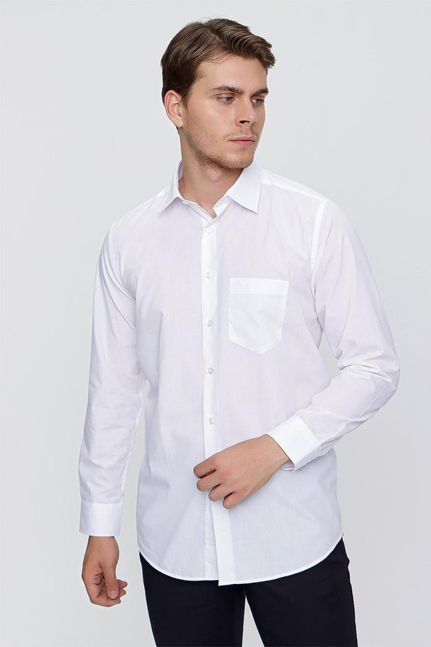 Long Sleeve Plain Stiff Collar Pocket Basic Comfort Fit Shirt 1004250051