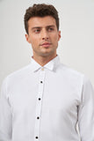 White Long Sleeve Self-Patterned Armured Ata Collar Pocketless Cotton Ceremony Slim Fit Shirt 1004240331