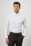 White Long Sleeve Self-Patterned Armured Ata Collar Pocketless Cotton Ceremony Slim Fit Shirt 1004240331