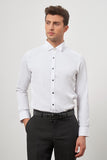 White Long Sleeve Self-Patterned Armured Ata Collar Pocketless Cotton Ceremony Slim Fit Shirt 1004240331