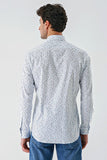 White Long Sleeve Printed Detailed Collar Pocketless Slim Fit Shirt 1004240216