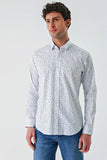 White Long Sleeve Printed Detailed Collar Pocketless Slim Fit Shirt 1004240216
