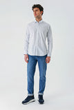White Long Sleeve Printed Detailed Collar Pocketless Slim Fit Shirt 1004240216