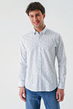 White Long Sleeve Printed Detailed Collar Pocketless Slim Fit Shirt 1004240216