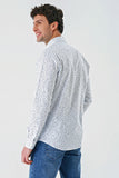 White Long Sleeve Printed Detailed Collar Pocketless Slim Fit Shirt 1004240216
