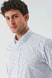 White Long Sleeve Printed Detailed Collar Pocketless Slim Fit Shirt 1004240216