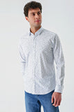 White Long Sleeve Printed Detailed Collar Pocketless Slim Fit Shirt 1004240216