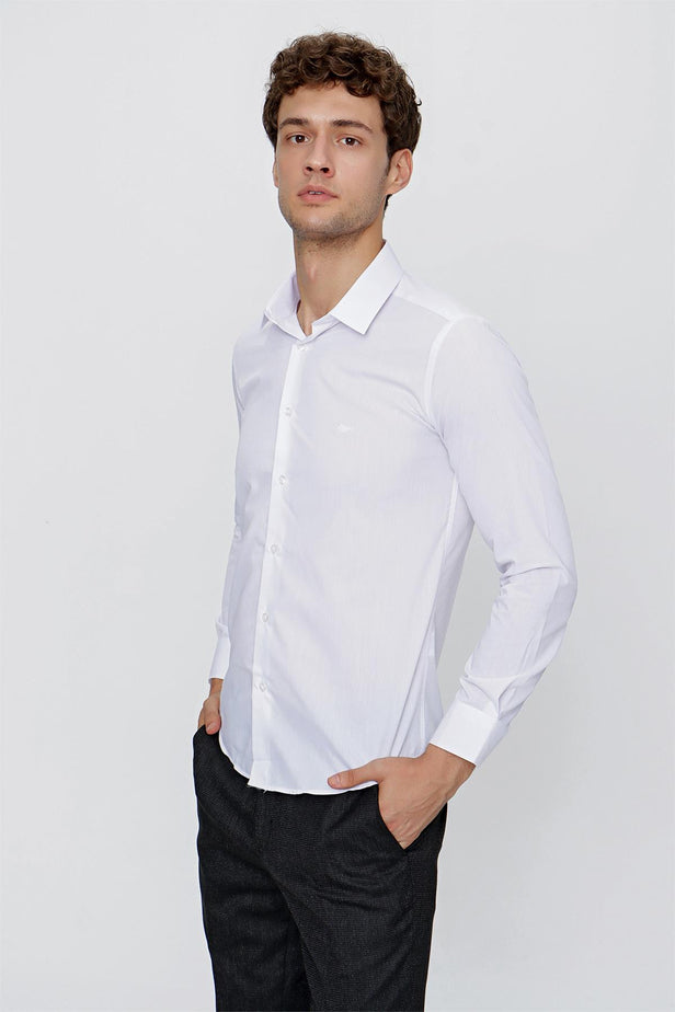 IMZA Men's Italian Collar Slim Fit Cotton Shirt – White – 1004240168