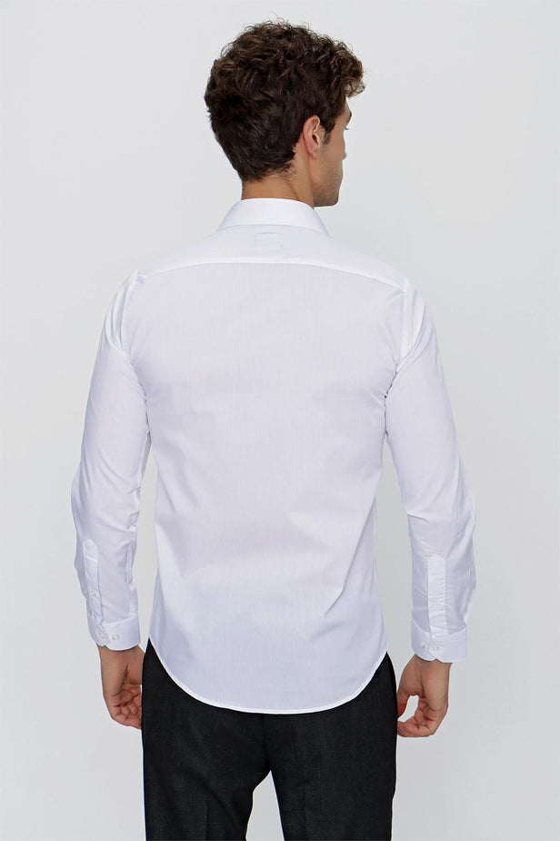 Long Sleeve Hard Collar Pocketless Slim Fit Shirt 1004240057