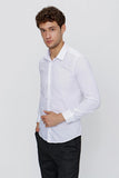 Long Sleeve Hard Collar Pocketless Slim Fit Shirt 1004240057