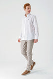 White Long Sleeve Pocketless Linen Comfort Fit Shirt 1004240186