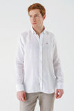 White Long Sleeve Pocketless Linen Comfort Fit Shirt 1004240186