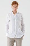 White Long Sleeve Pocketless Linen Comfort Fit Shirt 1004240186