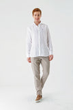 White Long Sleeve Pocketless Linen Comfort Fit Shirt 1004240186
