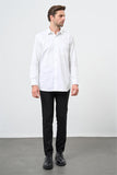 White Long Sleeve Hard Collar Pocket Comfort Fit Cotton Shirt 1004240323