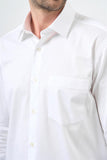 White Long Sleeve Hard Collar Pocket Comfort Fit Cotton Shirt 1004240323