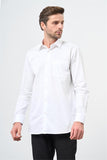White Long Sleeve Hard Collar Pocket Comfort Fit Cotton Shirt 1004240323