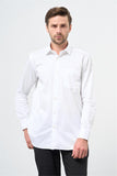 White Long Sleeve Hard Collar Pocket Comfort Fit Cotton Shirt 1004240323