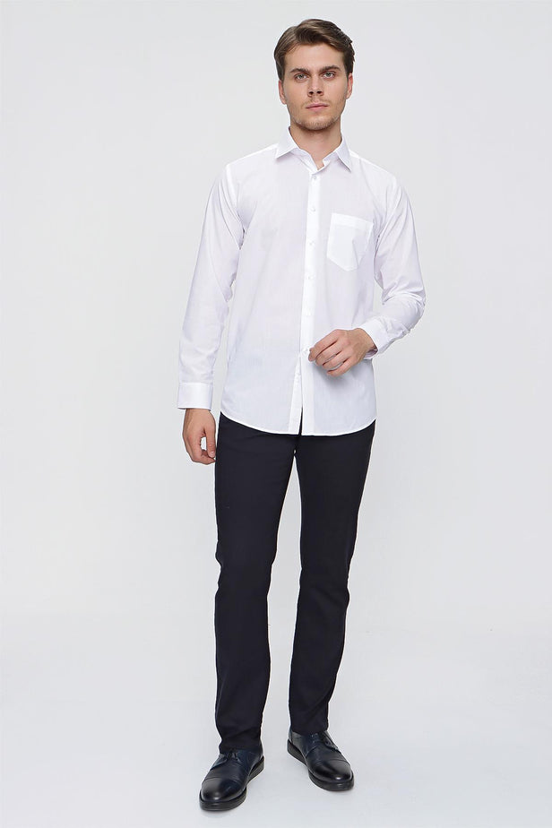 Long Sleeve Hard Collar Pocket Comfort Fit Shirt 1004240051