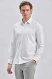 Long Sleeve Hard Collar Pocketless Slim Fit Stretch Shirt 1004240234