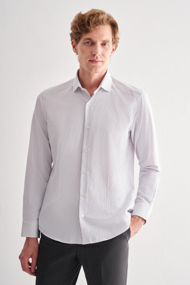Half Italian Collar Long Sleeve Pocketless Slim Fit Classic Shirt 1004255162