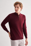 Zippered Stand Collar Long Sleeve Pocketless Comfort Fit Cotton Knitwear 1012255201
