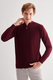 Zippered Stand Collar Long Sleeve Pocketless Comfort Fit Cotton Knitwear 1012255201