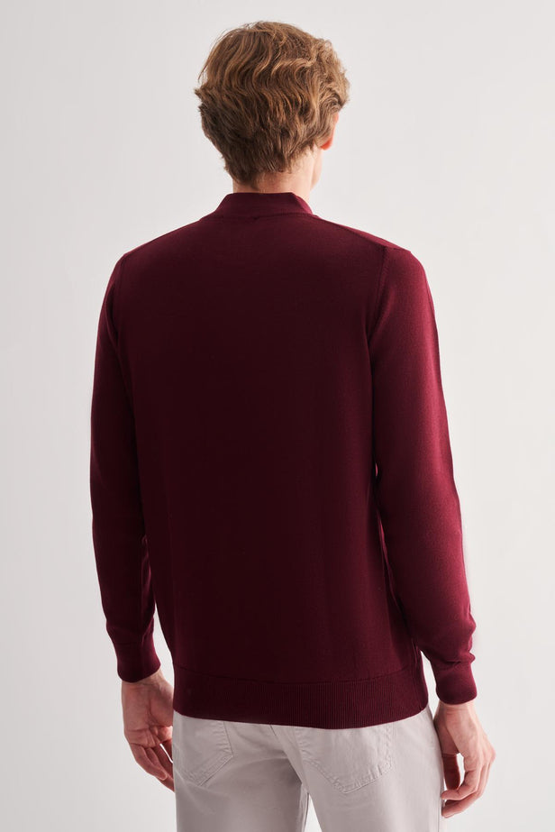Zippered Stand Collar Long Sleeve Pocketless Comfort Fit Cotton Knitwear 1012255201