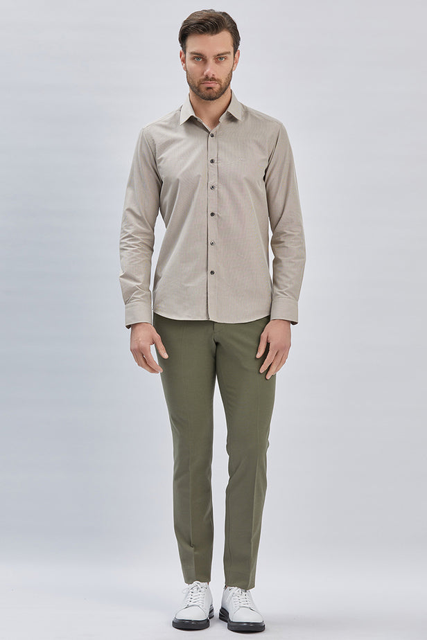 Long Sleeve Hard Collar Pocketless Slim Fit Shirt 1004240230
