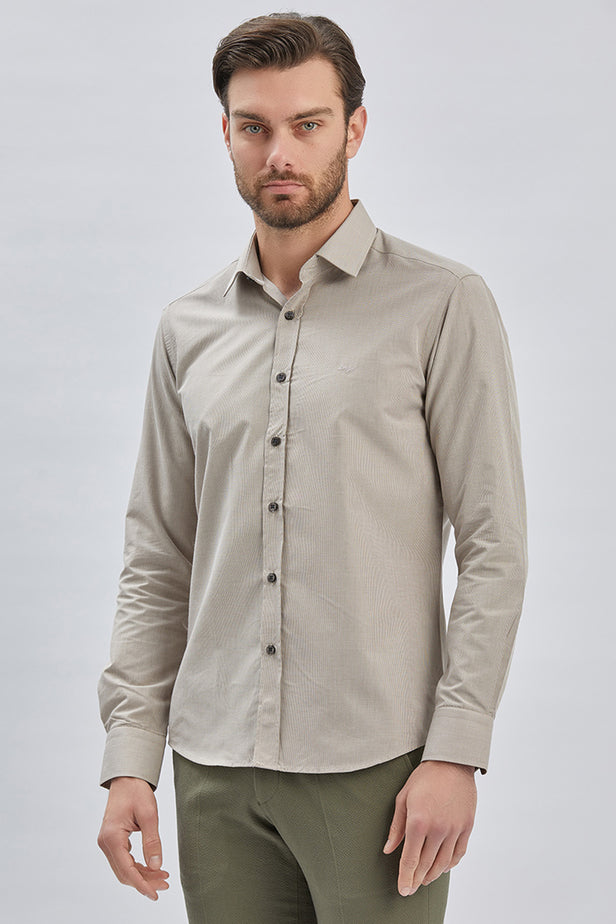 Long Sleeve Hard Collar Pocketless Slim Fit Shirt 1004240230