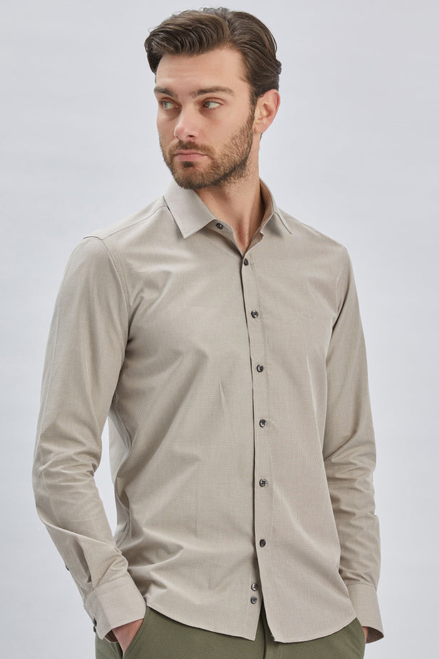 Long Sleeve Hard Collar Pocketless Slim Fit Shirt 1004240230