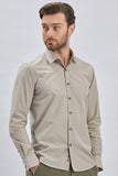Long Sleeve Hard Collar Pocketless Slim Fit Shirt 1004240230