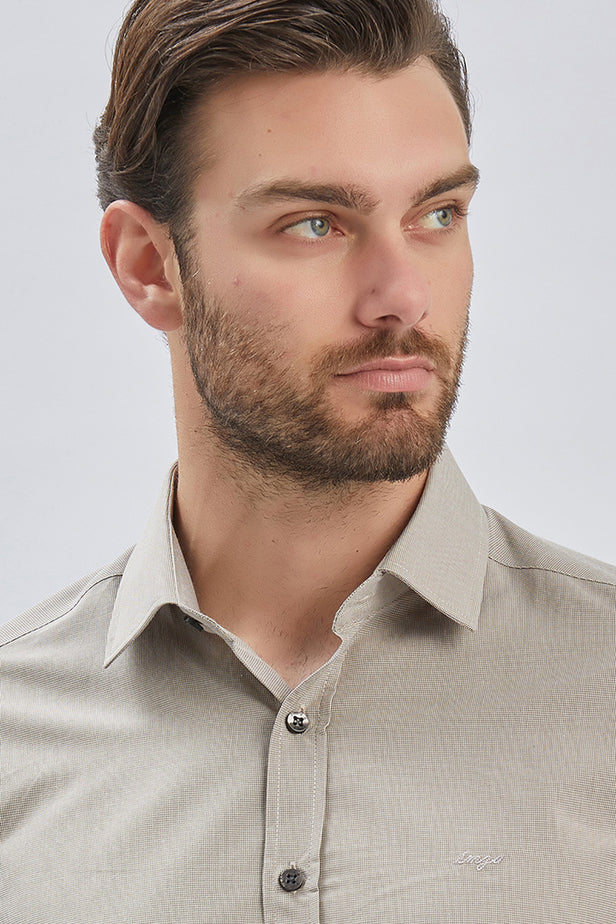 Long Sleeve Hard Collar Pocketless Slim Fit Shirt 1004240230