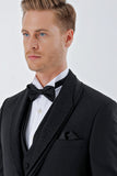 Black Striped Removable Shawl Lapel Suit with Vest Slim Fit Tuxedo 1001230212