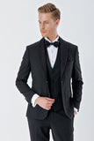 Black Striped Removable Shawl Lapel Suit with Vest Slim Fit Tuxedo 1001230212