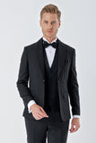 Black Striped Removable Shawl Lapel Suit with Vest Slim Fit Tuxedo 1001230212