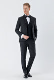 Black Striped Removable Shawl Lapel Suit with Vest Slim Fit Tuxedo 1001230212