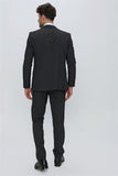 Black Striped Peak Lapel Lined Suit with Vest Slim Fit 1001230160
