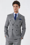 Striped Double-Breasted Linen Blend Slim Fit Suit 1001230162