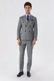Striped Double-Breasted Linen Blend Slim Fit Suit 1001230162