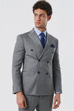 Striped Double-Breasted Linen Blend Slim Fit Suit 1001230162