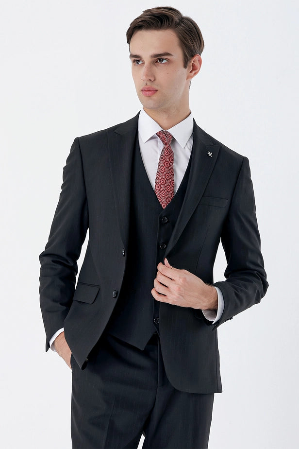 IMZA Men's Striped Peak Lapel Slim Fit 3-Piece Classic Suit – 1001235161