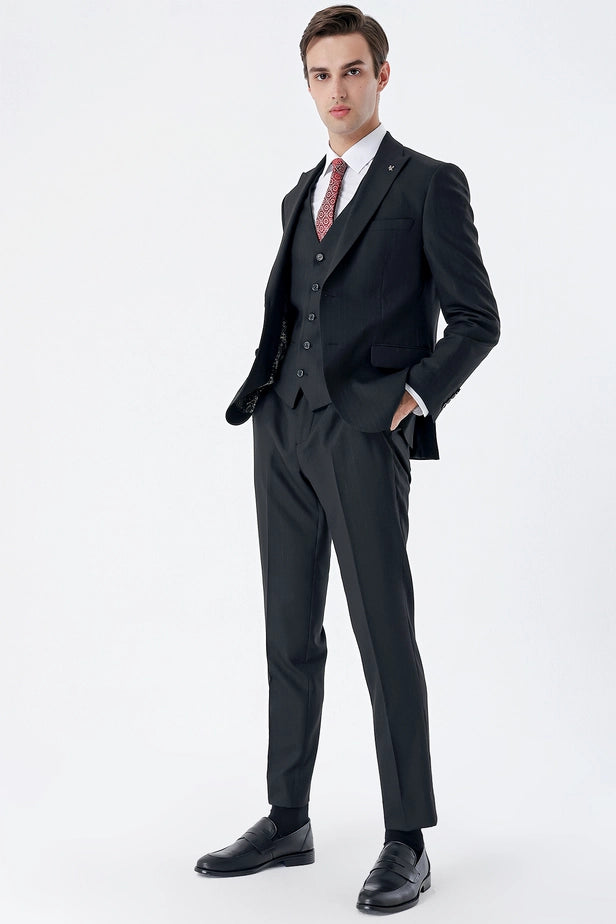 IMZA Men's Striped Peak Lapel Slim Fit 3-Piece Classic Suit – 1001235161