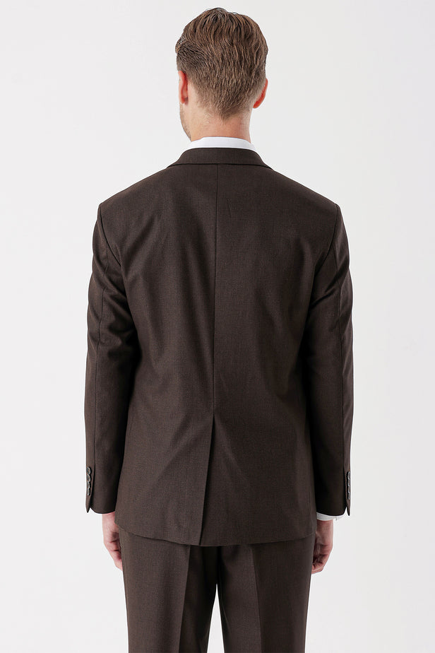 Brown Self-Patterned Armured Notch Lapel 4 Drop Comfort Fit Classic Suit 1001235150