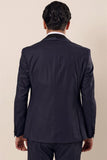 Navy Patterned Shawl Lapel Suit with Vest Slim Fit Tuxedo 1001230203